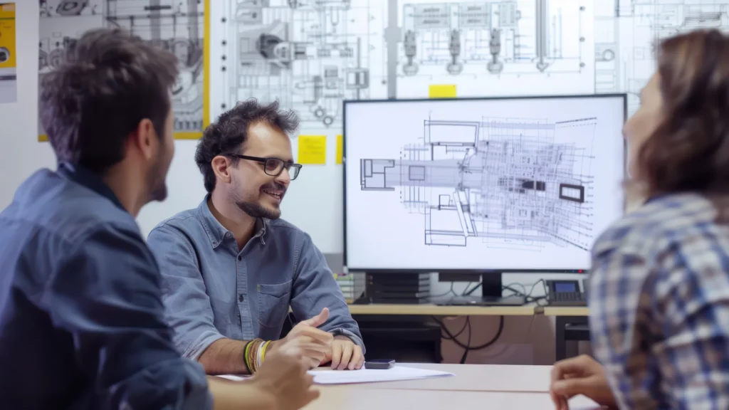Progettazione 3D - Architetti che discutono un progetto al computer