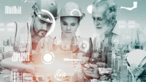 Digital Twin e Intelligenza Artificiale - progettisti che guardano una citta virtuale