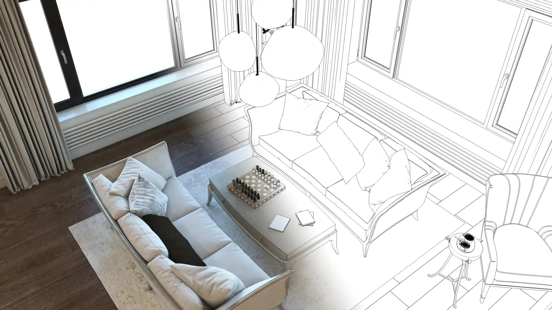 Progettare interni con Allplan - progetto con rendering e schizzo