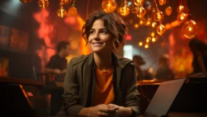 Progettazione Digitale - Ragazza sorridente con il suo portatile