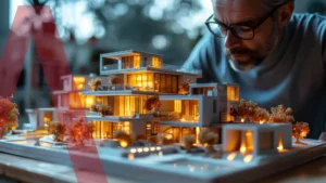 Render fotorealistici in Allplan - architetto che esamina un plastico luminoso