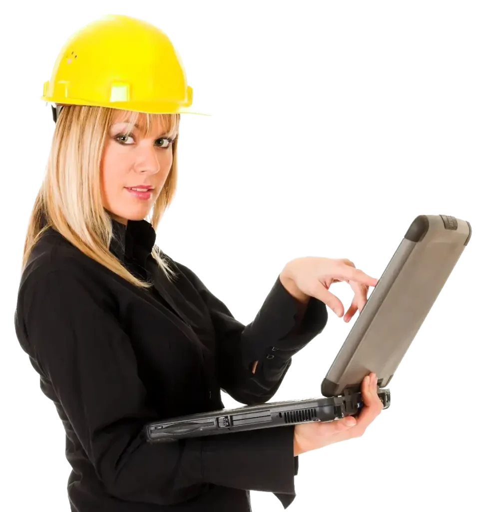 Sicurezza nei cantieri digitali - tecnico donna con portatile