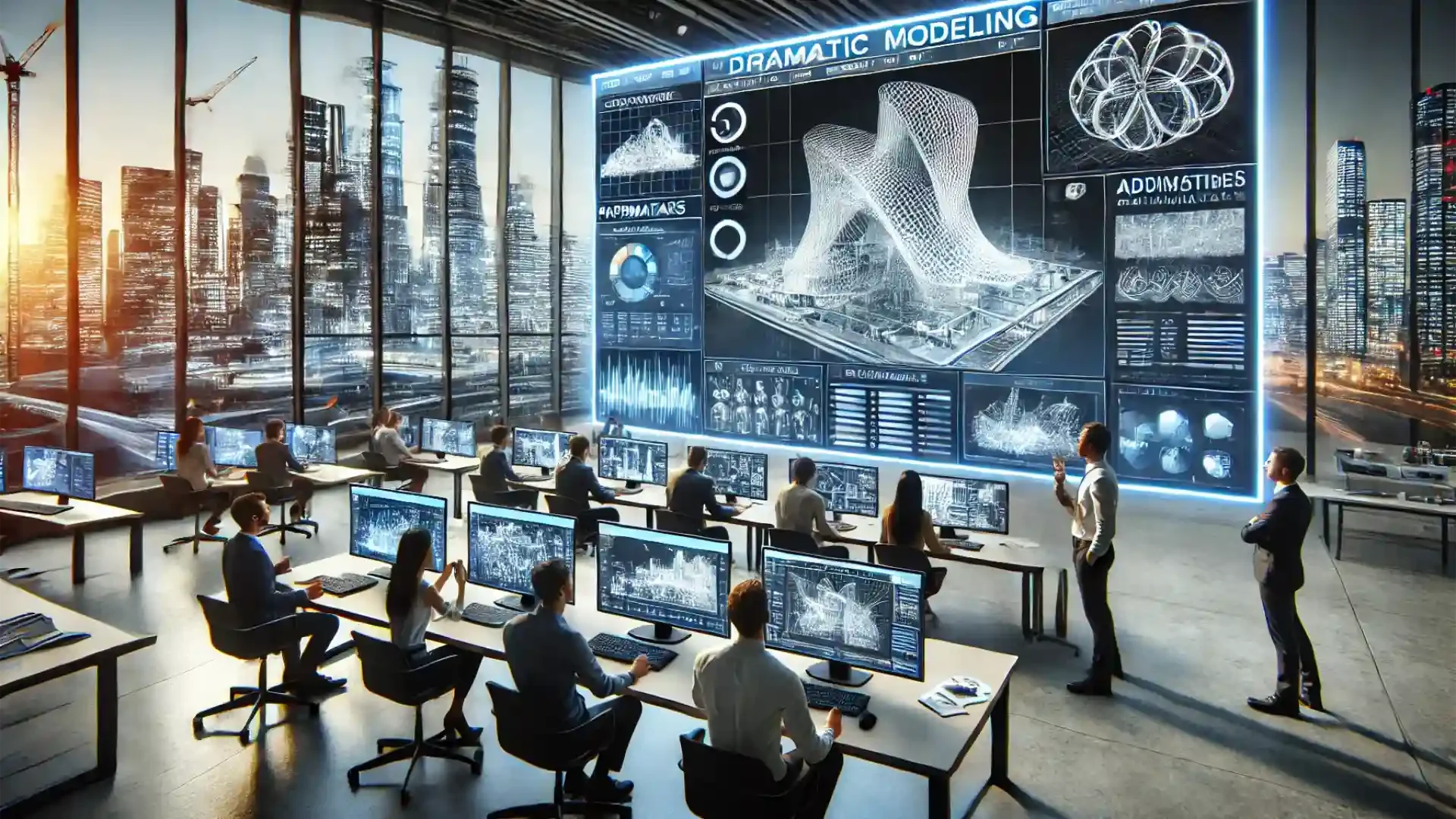 Tutti i vantaggi della modellazione parametrica - progettisti con schermo gigante