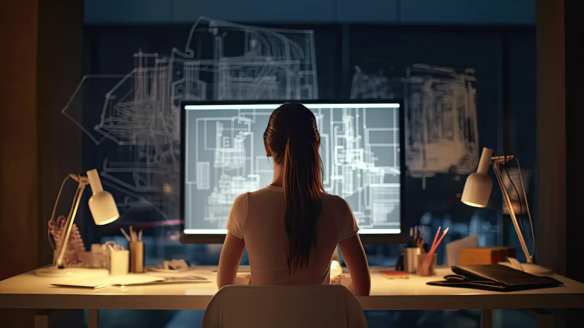 Automatizzare le operazioni ripetitive con gli script di Allplan - ragazza di spalle al computer