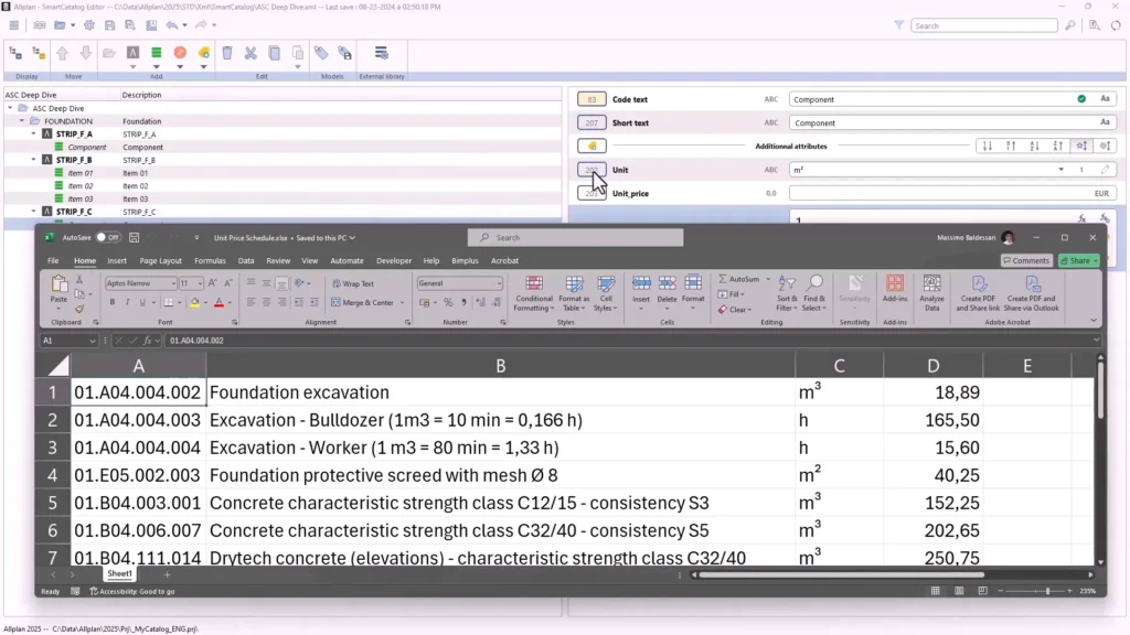 Allplan e SmartCatalog - importazione di dati da excel