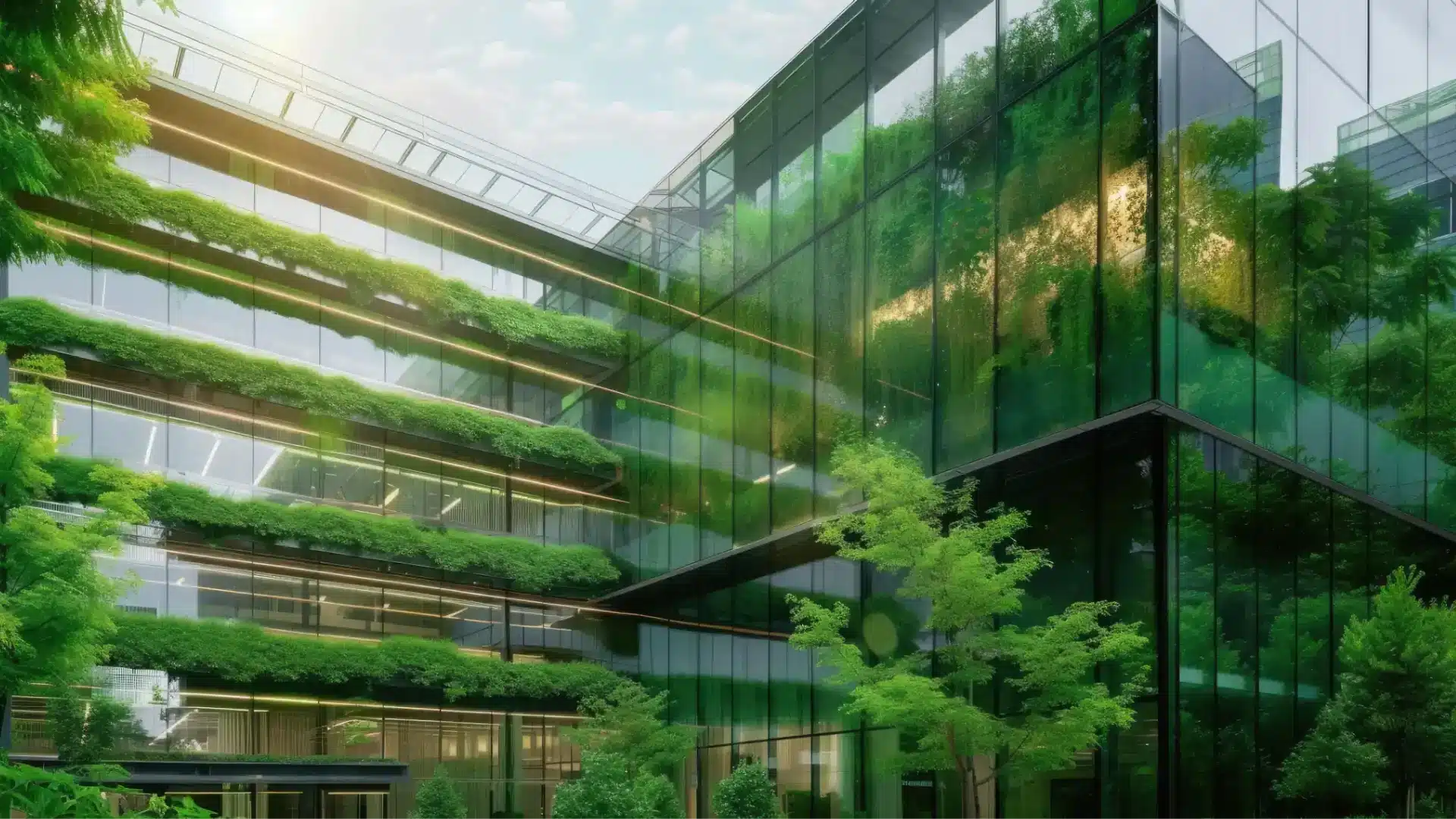 Allplan e sostenibilità - progettare edifici eco-compatibili 4 Allplan e sostenibilità - progettare edifici eco-compatibili - edificio vetro e alberi