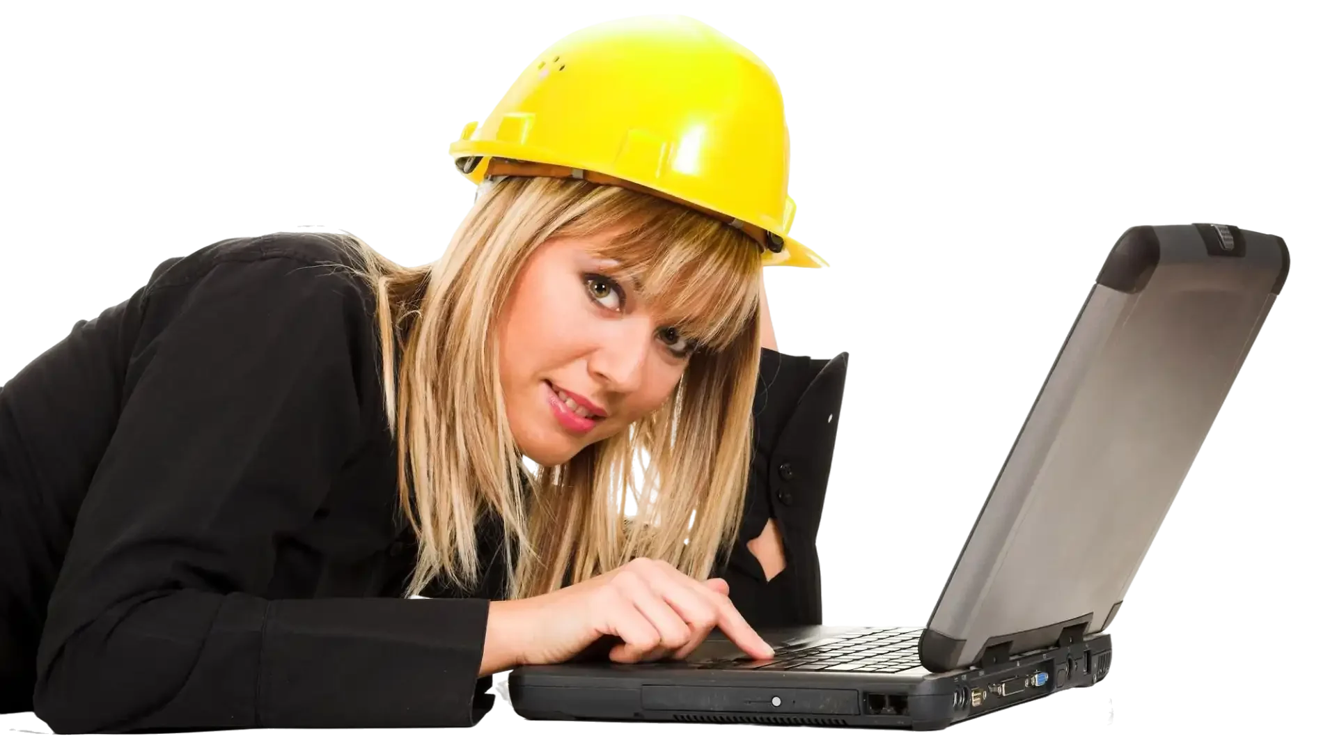 Come scegliere il giusto hardware per Allplan - donna con caschetto giallo e portatile