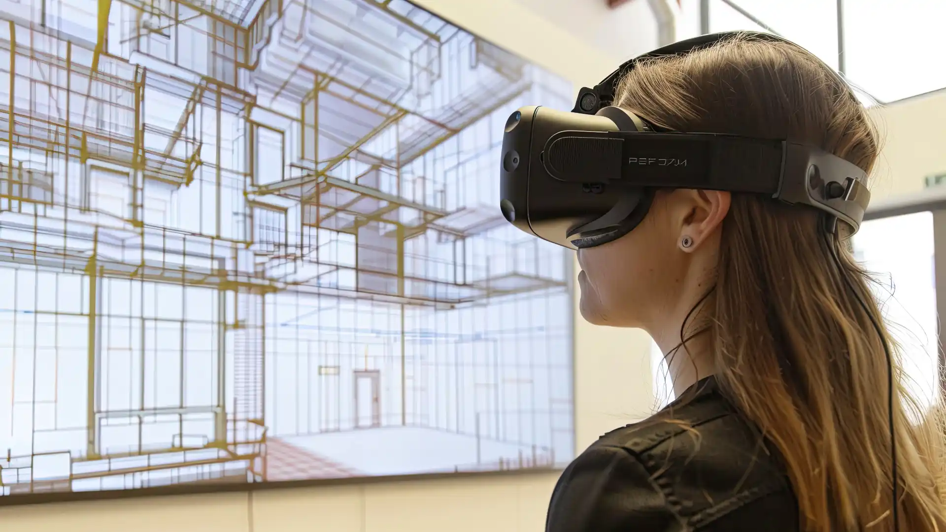 Digital Twin e Intelligenza Artificiale - progettista che guarda attraverso un visore 3D un edificio computerizzato