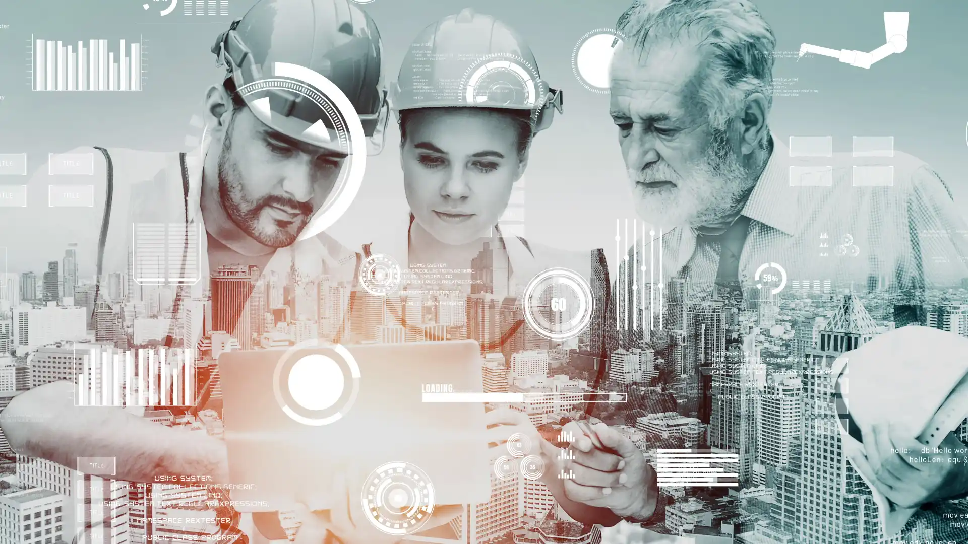 Digital Twin e Intelligenza Artificiale progettisti che guardano una citta virtuale