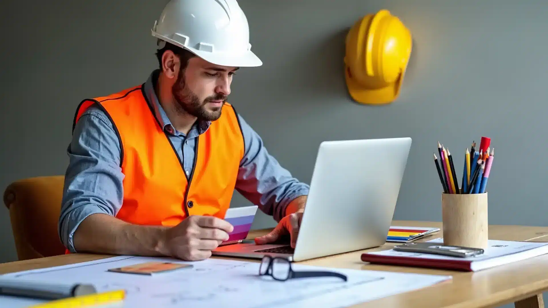 Gestire le revisioni di progetto con Allplan - ingegnere con caschetto al computer