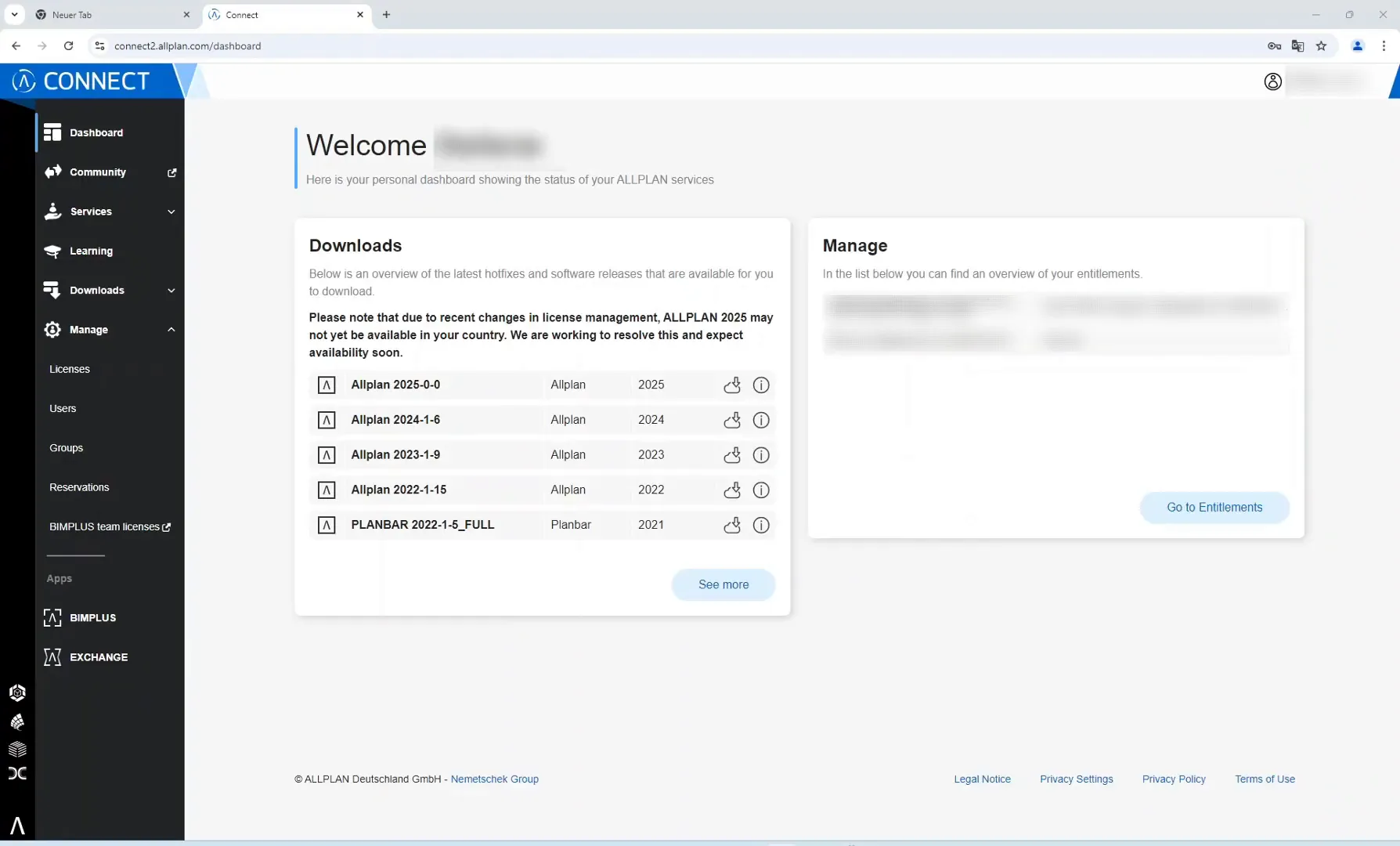Nuova Licenza di ALLPLAN 2025 - homepage_del_portale_alplanconnect