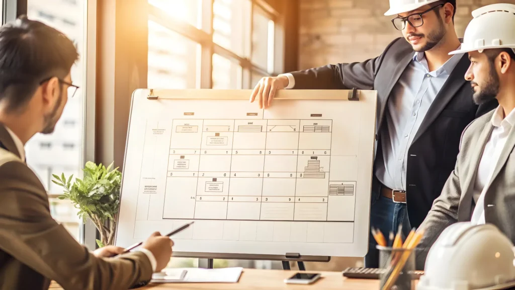 Produttività con Allplan - Architetti che discutono un progetto su un cavalletto