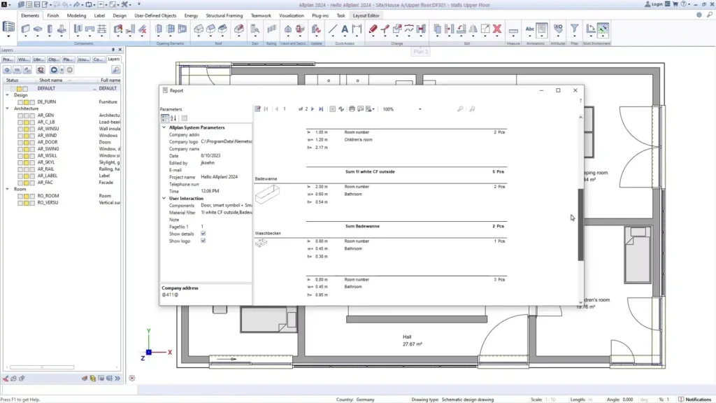 Report in Allplan - fornire informazioni aggiuntive nei report