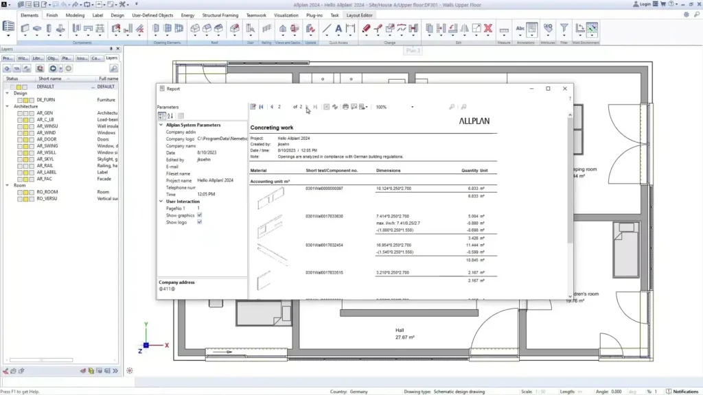 Report Allplan - inserimento dei report nella tavola