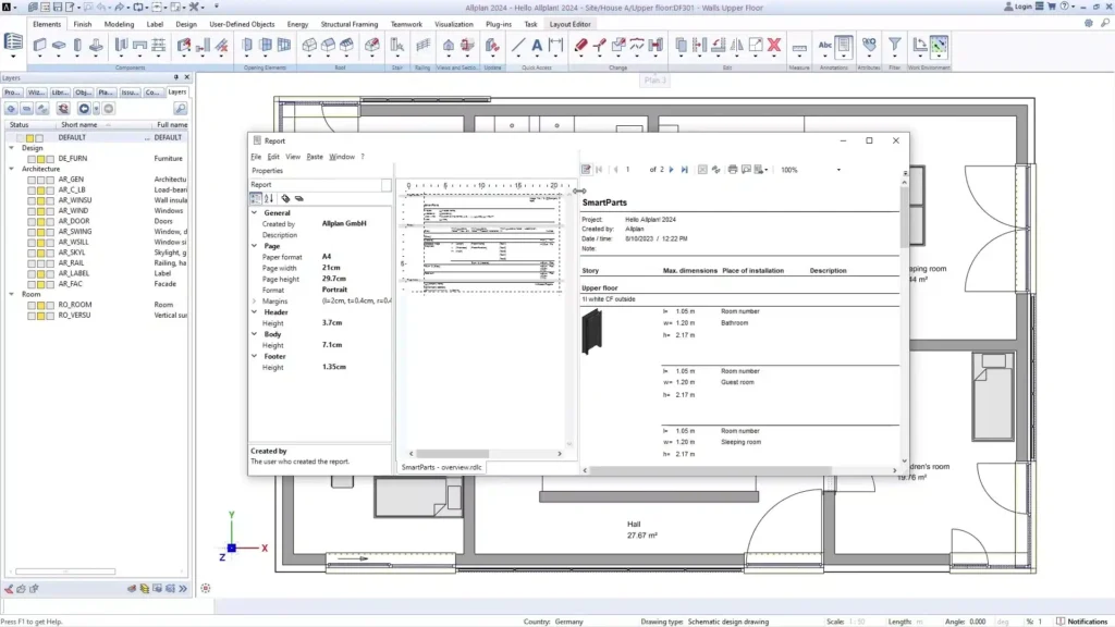 Report Allplan - layout della tavola in allplan