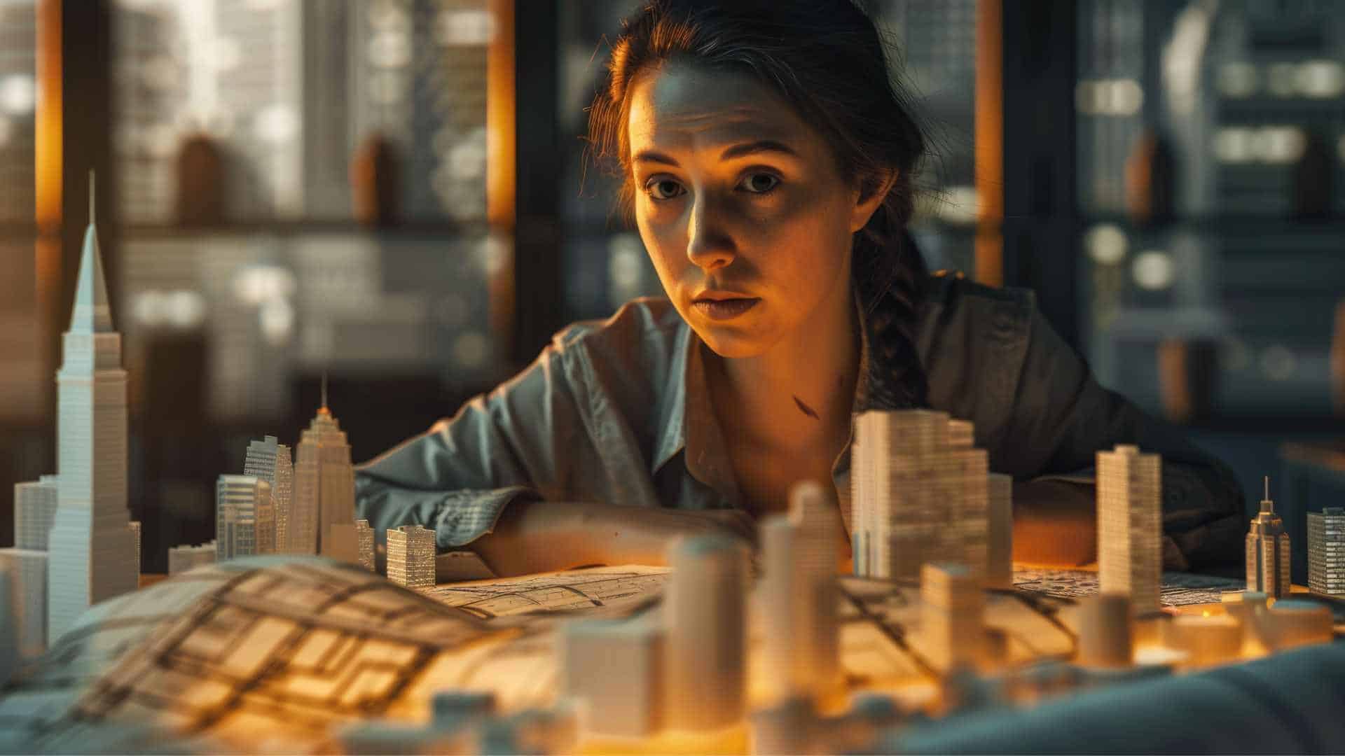 modellazione 3D - L'urbanista che lavora a un modello di citt&agrave; per pianificare la costruzione della citt&agrave;.