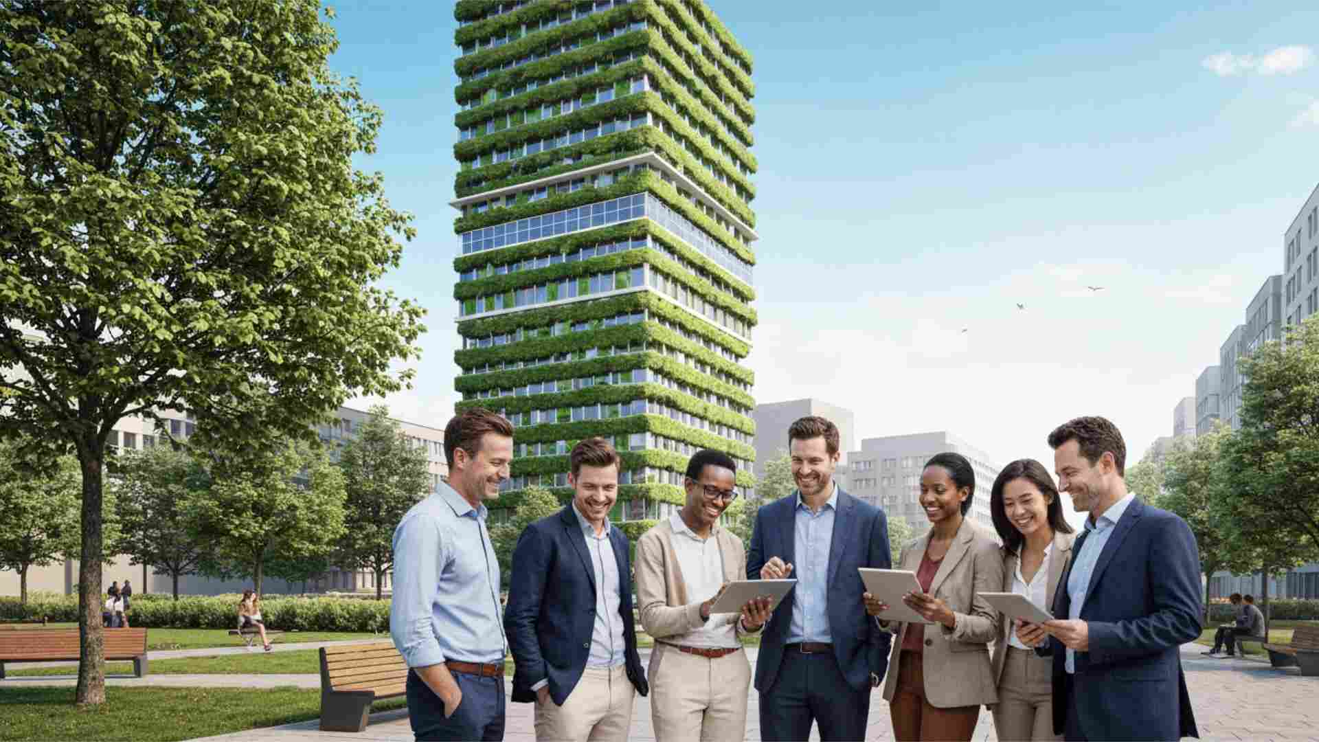 11 modi in cui Allplan 2026 rende i progetti più sostenibili - progettare in modo sostenibile - architetti con tablet che sorridono