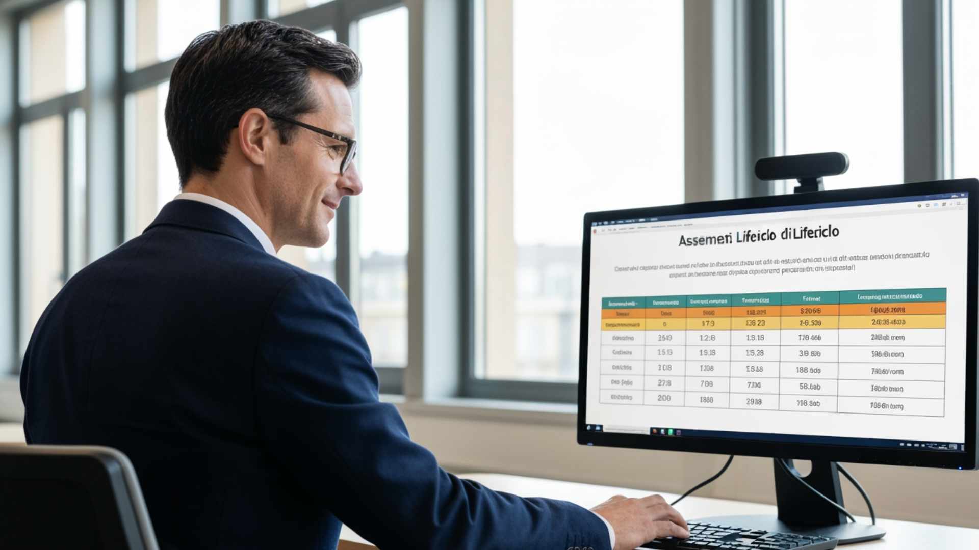 7 dati fondamentali da tracciare per il ciclo di vita - lifecycle dati allplan 2026 - Architetto con dati al computer