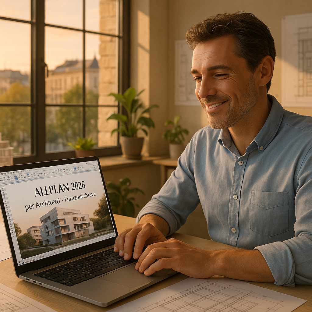 Allplan 2026 per Architetti - Funzioni chiave di Allplan - architetto con laptop